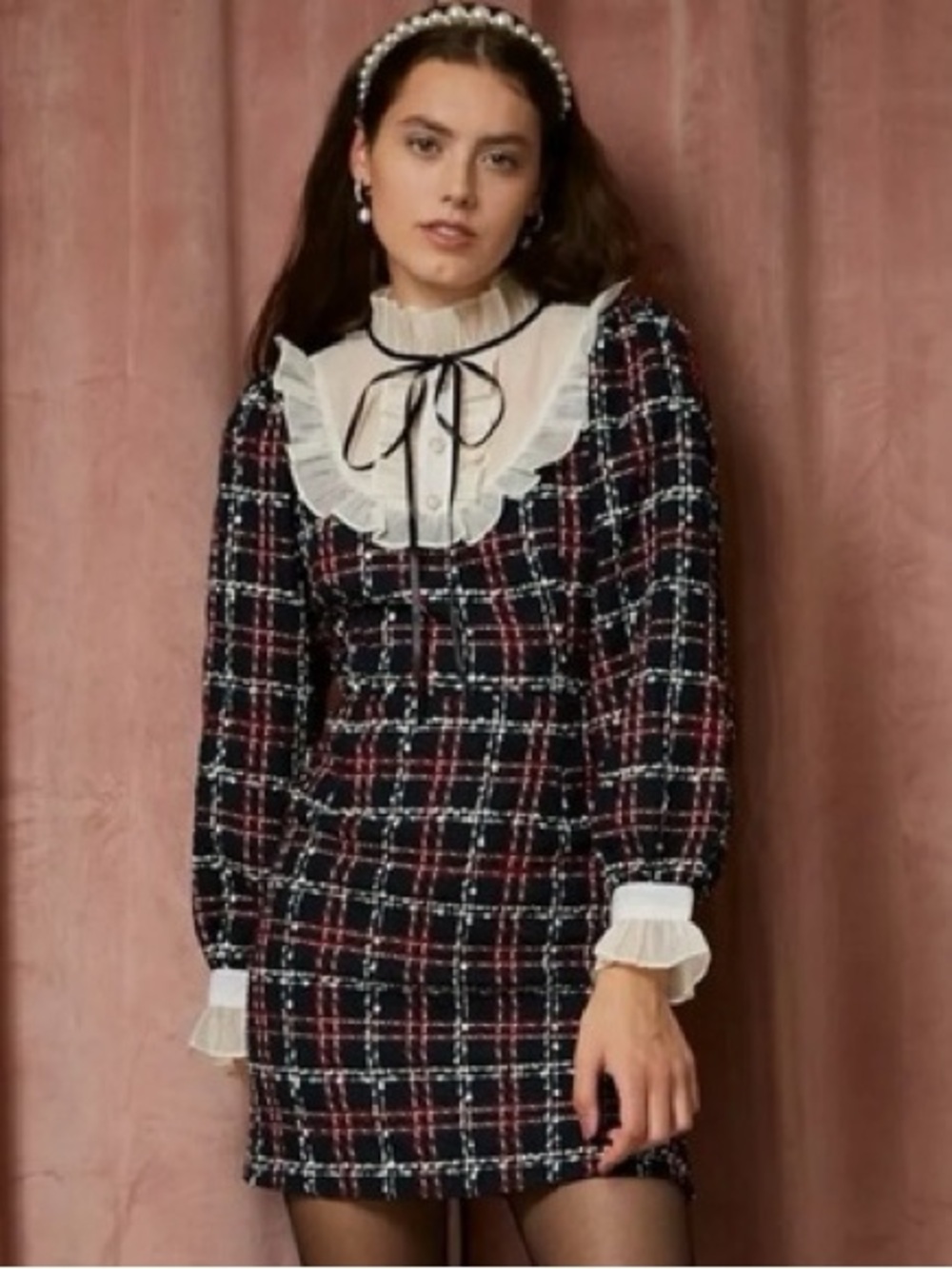 Sister Jane Sz M Peggy Tweed Preppy Ruffle Mini Dress